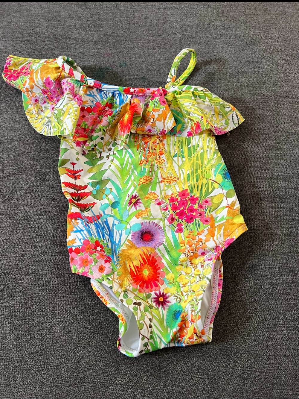 Janie and Jack Bright Multi-Color Floral One-Shoulder Swimsuit